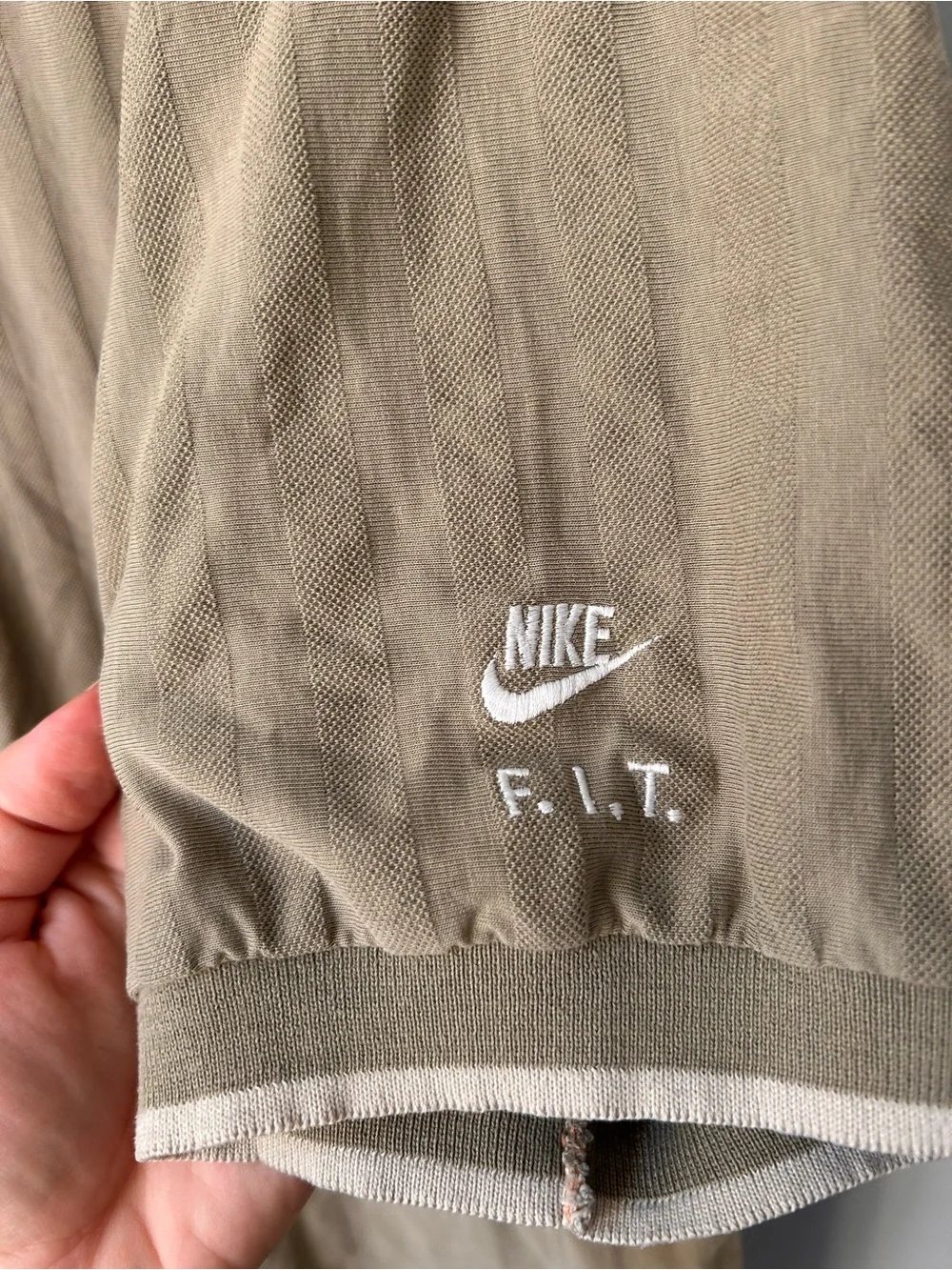 Vintage Nike Court FIT 90s Tennis Tan Beige Polo Shirt Logo 2XL Shadow Stripe